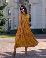 Платье Size Plus длинное воланы желтое UM29