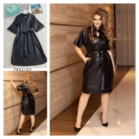 Платье Size Plus эко-кожа V образный вырез черное K53