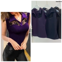 Блузка Size Plus без рукавов со вставками гипюр фиолетовый M29