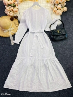 Платье Size Plus перфорация длинное с подкладкой белое K53