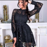 Платье гипюр с подкладом Size Plus чёрное S111