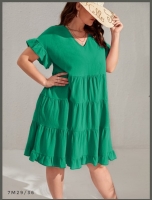 Платье Size Plus ярусное рукава воланы зеленое M29
