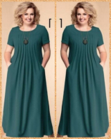 Платье длинное SIZE PLUS лайт тем-зеленое RH122