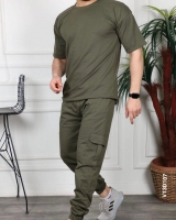 Мужской костюм брюки с карманами на бедре хаки VD107