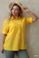 Рубашка Size plus под лён Жёлтая K298