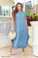 Платье Size Plus в горошек с рюшами по низу голубое M29