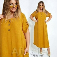 Платье Size Plusс кармашками пуговки желтое M29