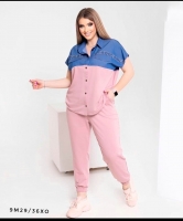 Костюм Size Plus футболка и брюки синяя вставка розовый M29