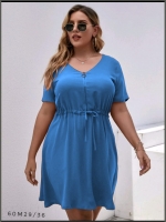 Платье Size Plus с молнией пояс-утяжка голубое M29