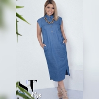 Платье миди  Size plus лёгкая джинса Светло-синее M98