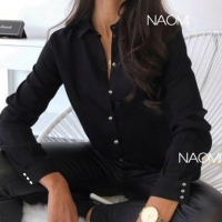 Блузка NAOMI пуговки на рукавах черная K2-118