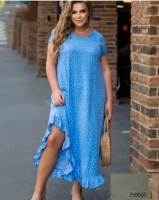 Платье софт в горошек голубое батал G250