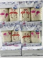 Подарочный набор из двух вафельных полотенец Фламинго
