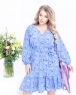 Платье Size plus в цветочек с поясом голубое RH06