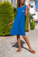 Платье Size Plus Сингапур трапеция синий индиго RH06