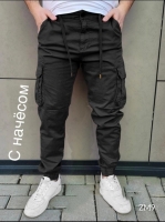 Мужские брюки с начесом и карманами по бокам черные 3617-1 Z60 10.23