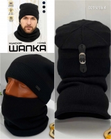 Комплект мужская шапка и снуд на флисе черный D219
