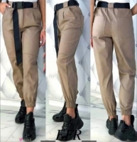 Стильные брюки с поясом бежевые A133