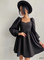 Платье с завышенной талией черное G245