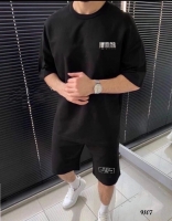 Мужской костюм шорты и футболка штрих код черный SN D31 V107