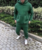 Мужской костюм на флисе с капюшоном зеленый SN