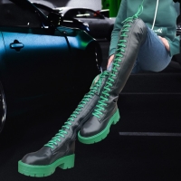 Высокие сапоги шнуровка с зелёной подошвой R51-3 LSHI
