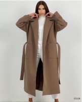 Пальто с поясом и карманами каппучино T124
