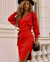 Платье турецкая лапша с гипюром красное KH