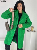 Меховое пальто на кнопах 9030 зеленое DIM