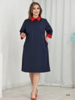 Платье классика SIZE PLUS тем-синее с красным воротничком RH06