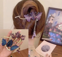 Заколка для волос в стиле ретро с бусинами-бабочками и висюльками