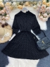 Платье в горошек с поясом низ Плиссерованный черное G250